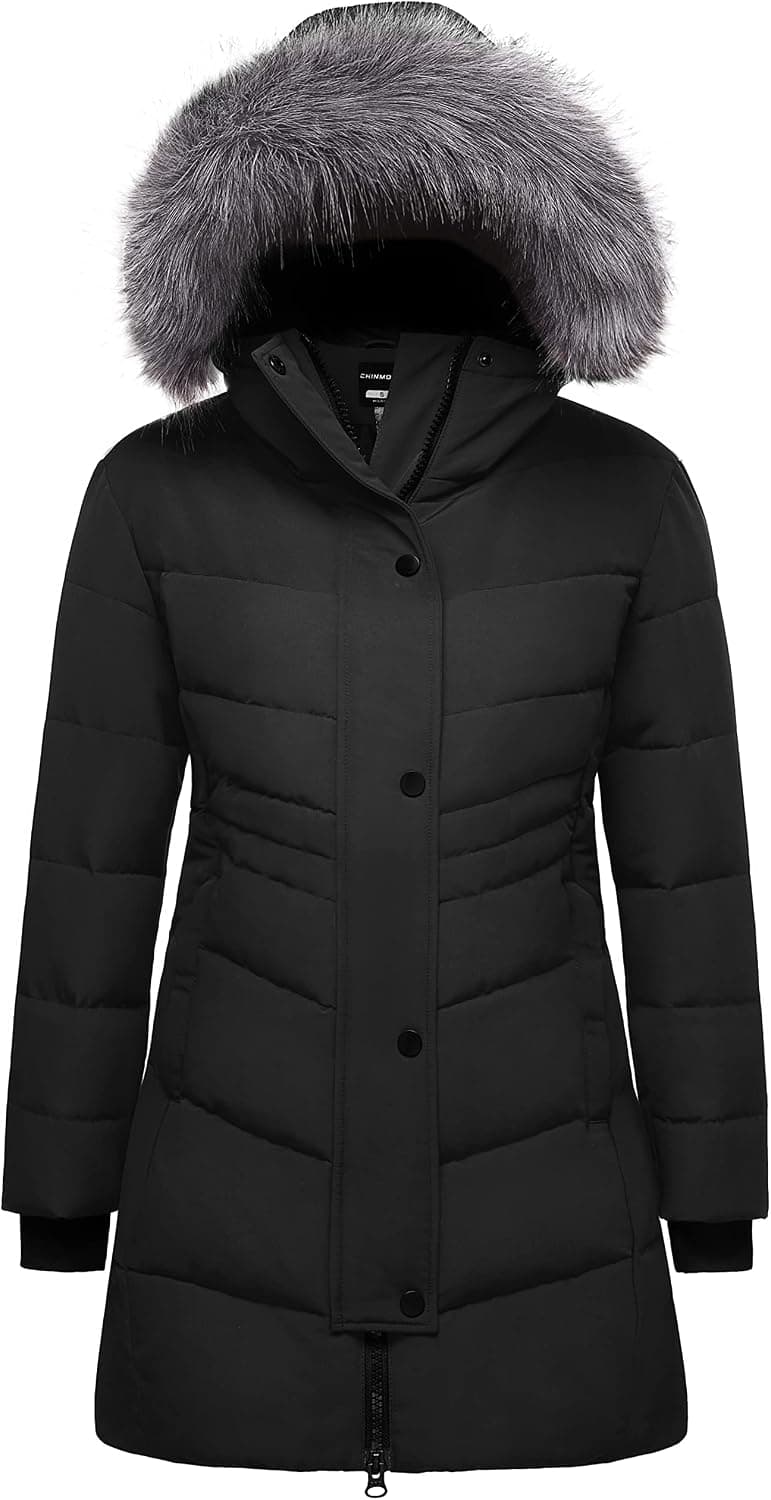 CHIN·MOON Women's Winter Coat Warm Puffer Jacket Thicken Long Parka with Removable Faux Fur Hood