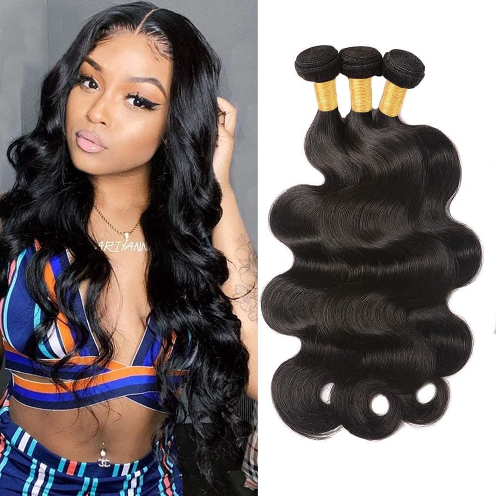 DMS Bundles Human Hair Body Wave Brazilian Virgirn Human Hair Bundles 3 Bundles Brazilian Body Wave Unprocessed Brazilian Human Hair Wave Bundles (10 12 14, body natural black)