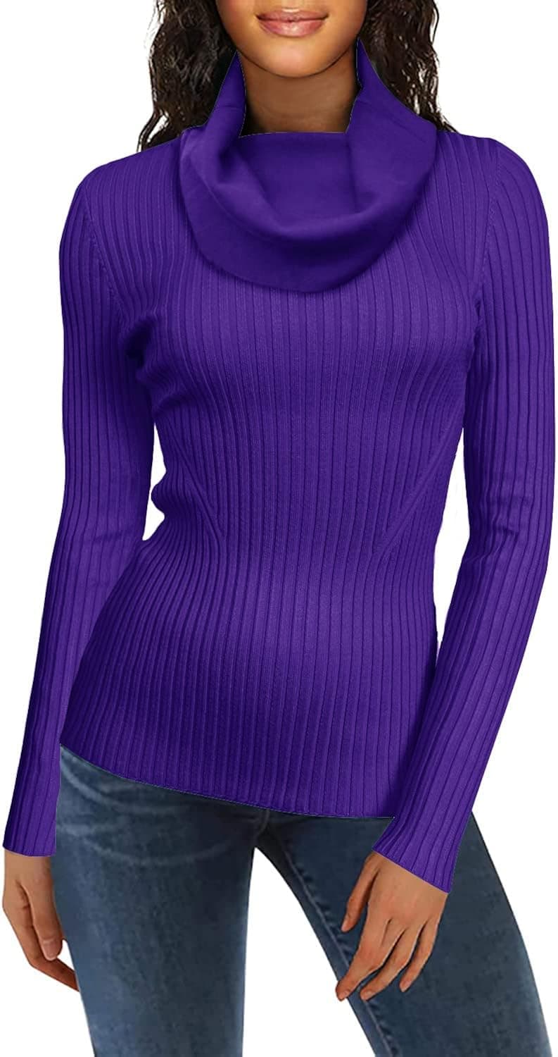 v28 Women’s Stretchable Cowl Neck Knit Long Sleeve Slim Fit Bodycon Sexy Sweater