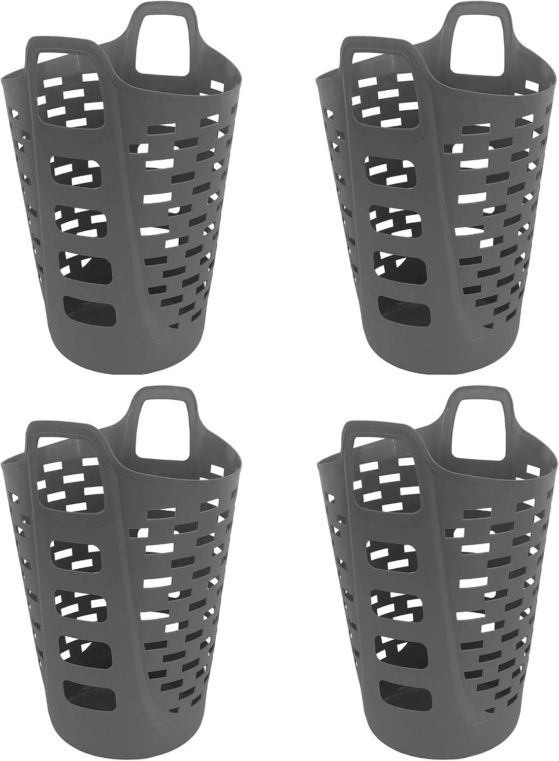 Clorox Flexi Plastic Laundry Basket, 4 Pack | Hamper Storage for Clothing, Linens, Toys | Lightweight, Flexible Design with Built-in Handles, 2 Bushels, Grey