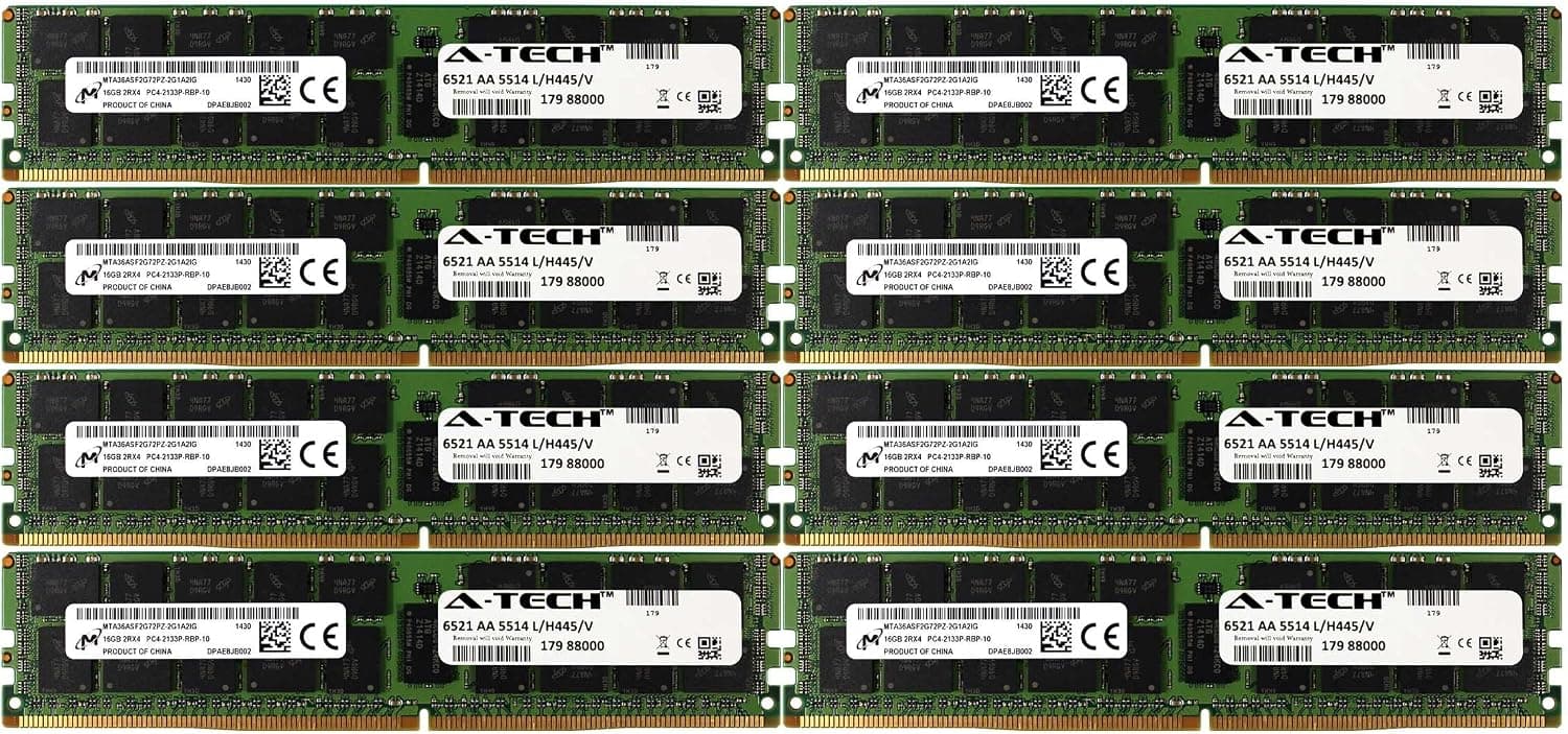 A-Tech Micron IC DDR4 128GB Kit 8X 16GB 2Rx4 PC4-17000 2133MHz Dell PowerEdge R730xd R730 R630 T630 R430 R530 C4130 SNP1R8CRC/16G A7910488 A7945660 370-ABUK SNP1R8CRC/16G-A1 RDWTP 01R8CR Memory RAM