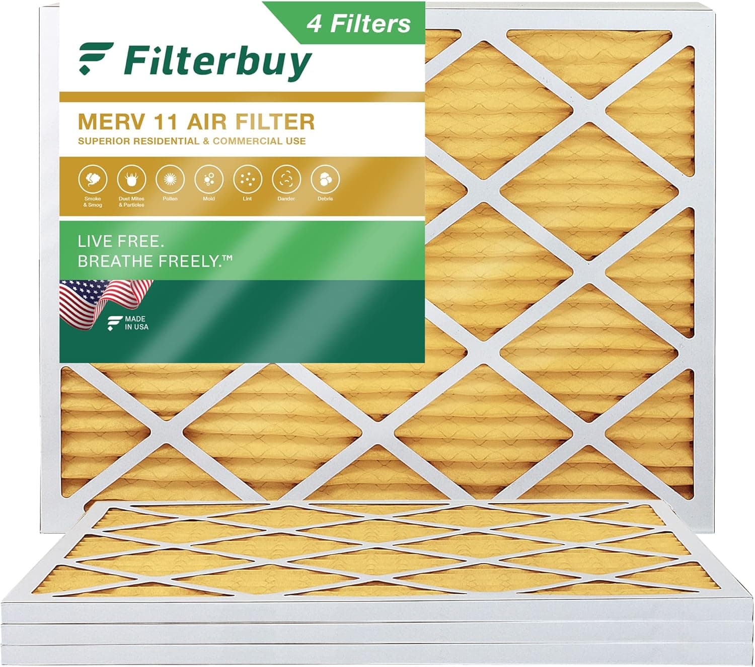 Filterbuy 14x18x1 Air Filter MERV 11 Allergen Defense (4-Pack), Pleated HVAC AC Furnace Air Filters Replacement (Actual Size: 13.50 x 17.50 x 0.75 Inches)