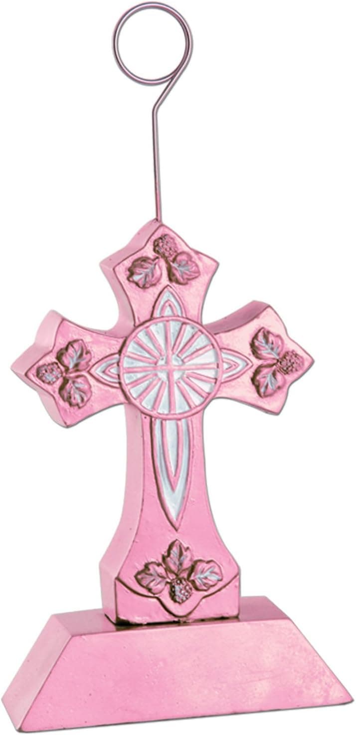 Cross Photo/Balloon Holder (pink) Party Accessory  (1 count)