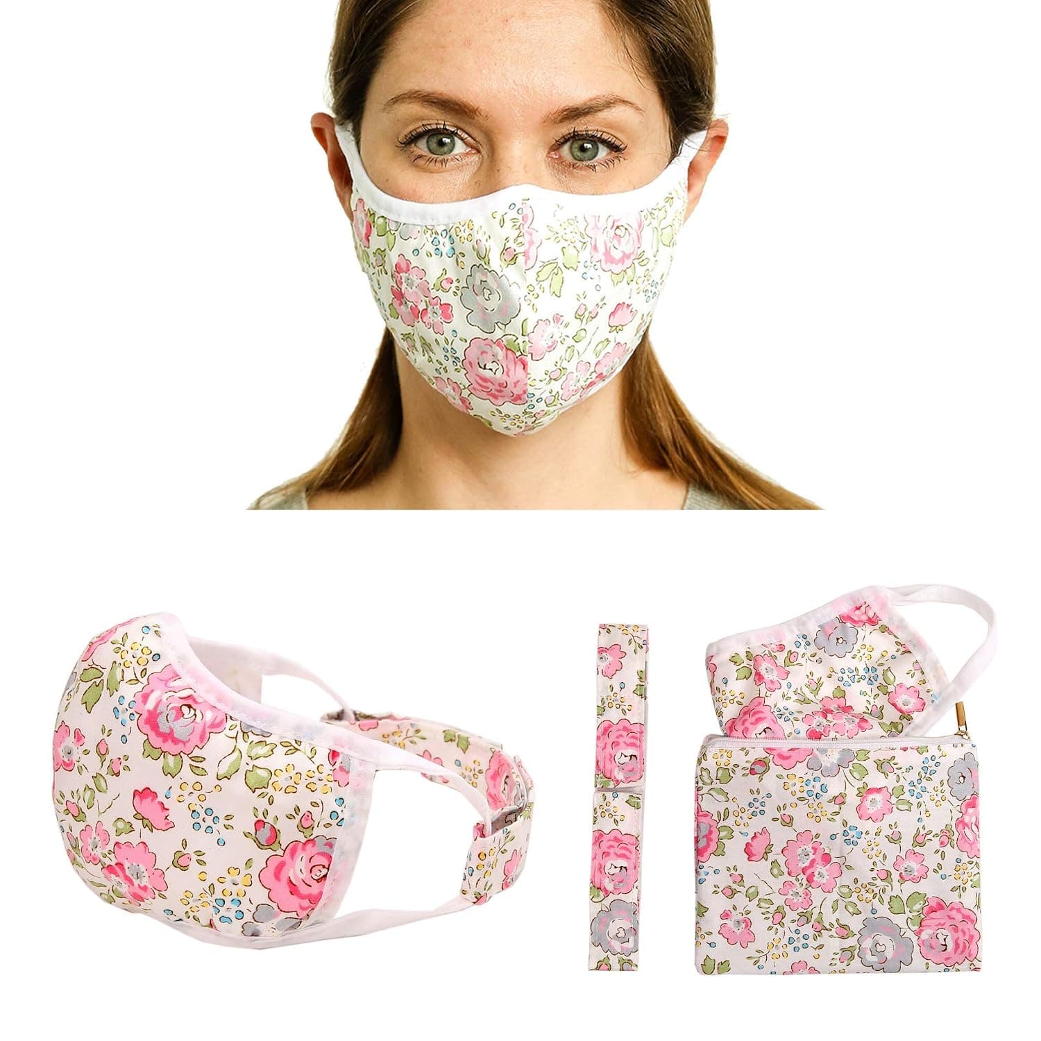 MCW Handmade 4-Layer Face Mask 100% Cotton Reusable & Washable w/Strap&Pouch Women (10M)