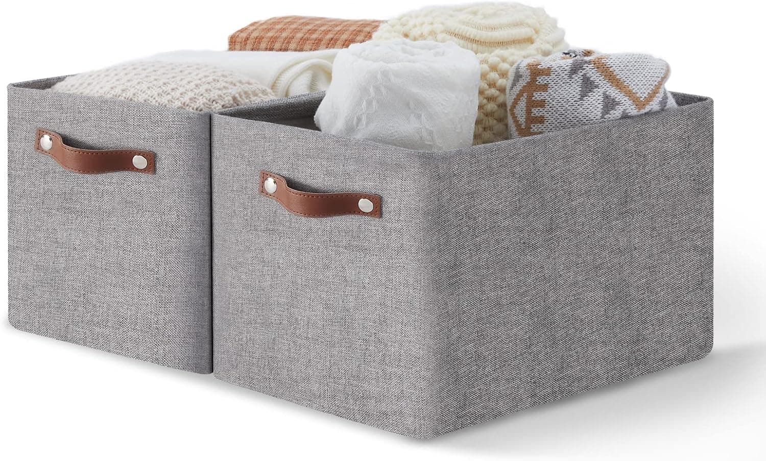 Large Storage Bins for Organizing Closet Shelf, 15 inch Collapsible Linen Storage Basket with Handles for Clothing, Dog Toy, Towel - Grey, 2 Pack
