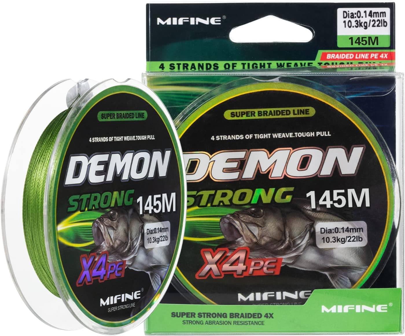 Mifine DemonStrong Braided Fishing Line, Abrasion Resistant 4 Strands PE Superline, Ultra-Thin Diameter, 8-55lb 158yds, Zero Stretch&Low Memory, Saltwater & Freshwater