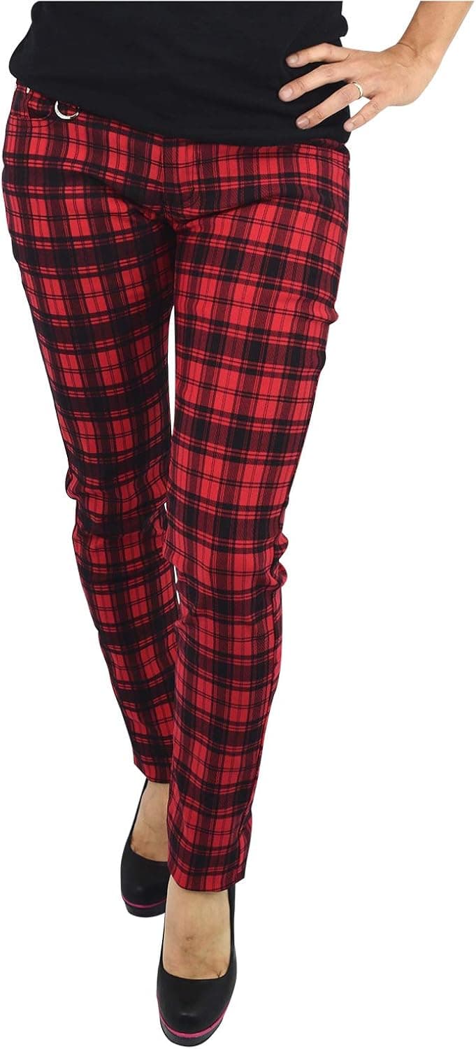 Lost Queen Plaid Check Skinny Jeans Punk Rock Funky