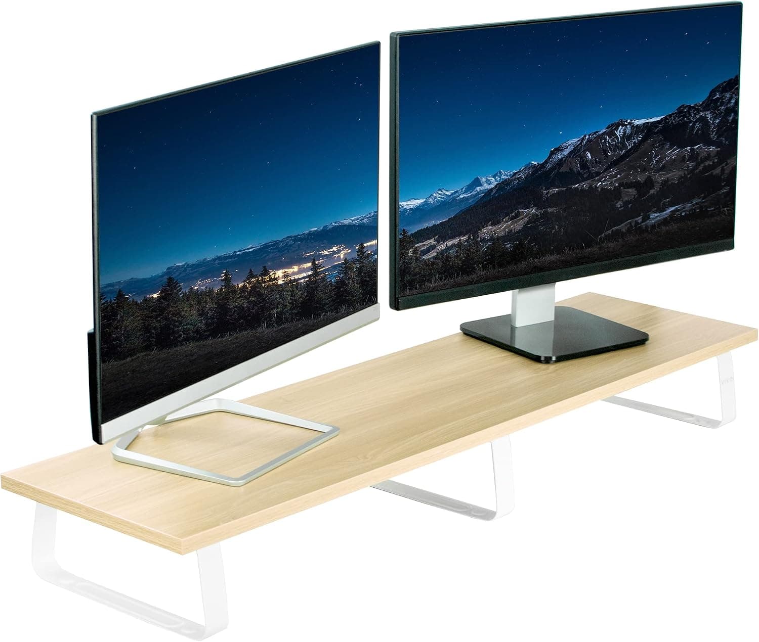 VIVO 39 inch Extra Long Monitor Stand, Wood and Steel Desktop Riser, Dual Screen, TV, Keyboard, Laptop, Ergonomic Desk and Tabletop Organizer, Light Wood, STAND-V000WL