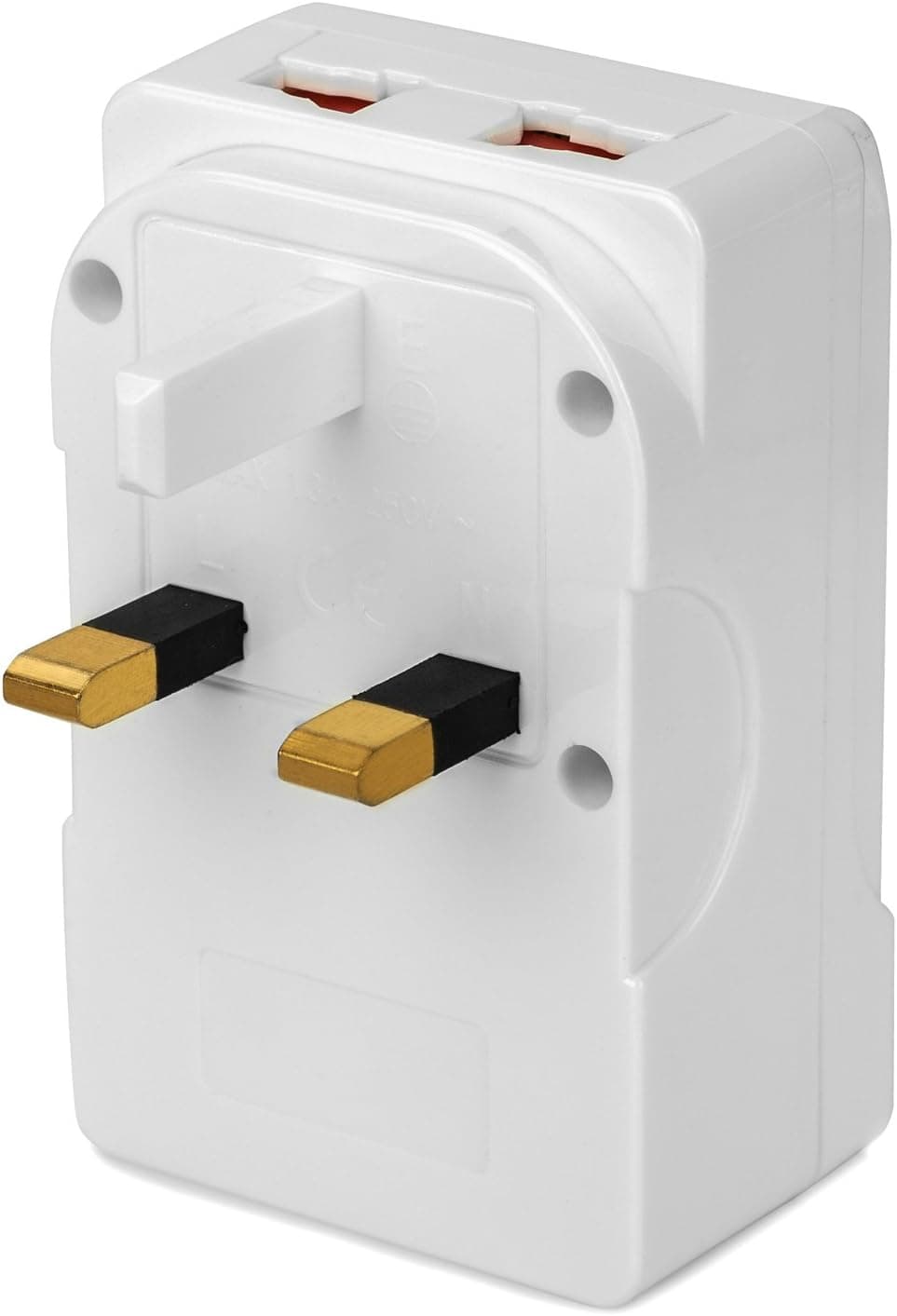 Yubi Power TMA32BU Travel Adapter with 2 Universal Outlets and 2 USB 2.0 Ports - Built in Surge Protector and Light Indicator - Plug Type G for United Kingdom, Hong Kong, Ireland, and More!