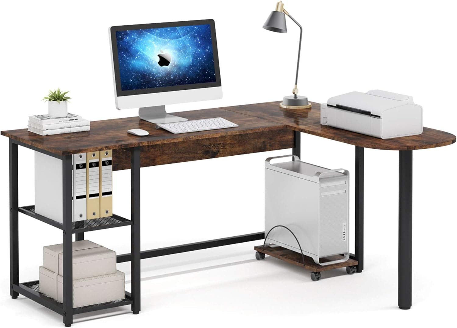 Tribesigns Reversible L-Shaped Desk with Storage Shelves, 59 inch Corner Computer Desk Study Writing Table Gaming Desk for Home Office, Rustic Brown
