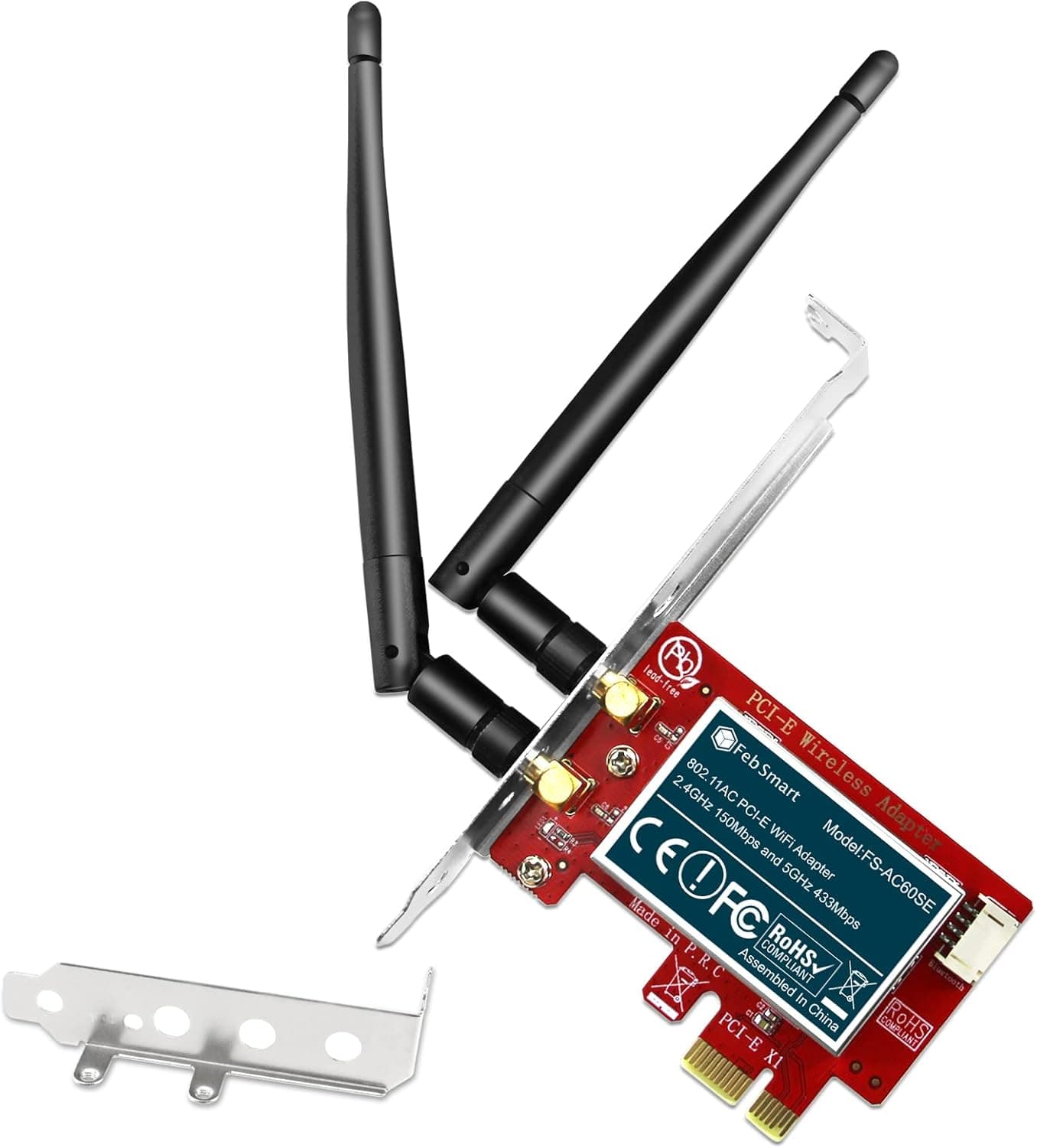 FebSmart Wireless-AC Dual Band 600Mbps PCIE WiFi Card with WiFi Stereo Adapter for Windows XP, 7, 8.x, 10, 11 (32/64bit) and Windows Server Desktop PCs for Gaming and Video Sreaming (FS-AC60SE)