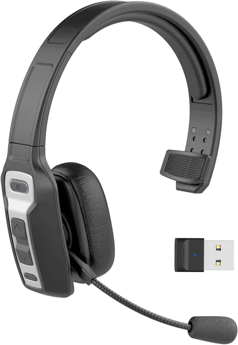 ASIAMENG Bluetooth Headset with USB Dongle/Adapter, Single-Ear Wireless Headset with Noise Cancelling Microphone Mute Button Large Battery for Computer PC Laptop Cell Phones Trucker Office Home