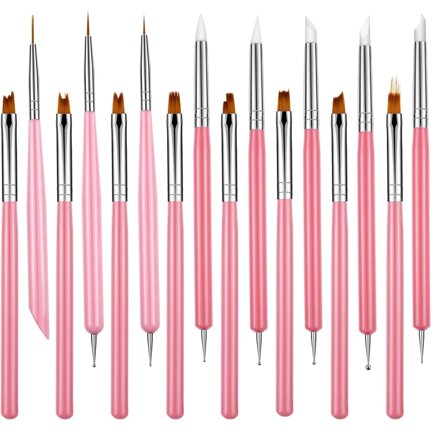 16 Pieces Nail Art Brushes Kit, Including 8 Pieces Nail Flower Painting Brush, 5 Pieces Dotting Carving Pens and 3 Pieces Nail Liner Pens for Nail Art Design