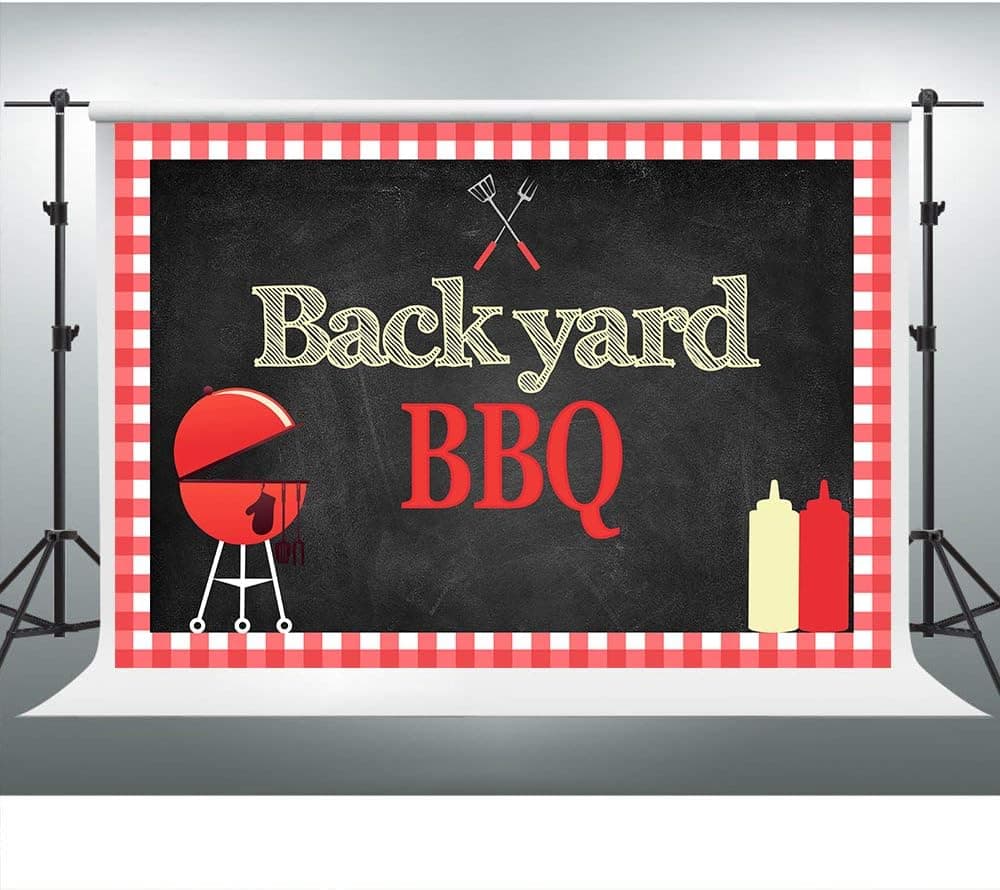 Backyard BBQ Backdrop Rustic Red and White Checkered Picnic Party Photography Background 7x5ft Photo Shooting Props Cake Table Decor BJLSVV203