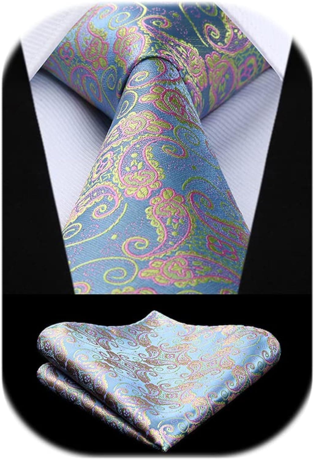 HISDERN Ties for Men Paisley Tie and Pocket Square Woven Classic Floral Mens Ties Handkerchief Set Wedding Party Necktie