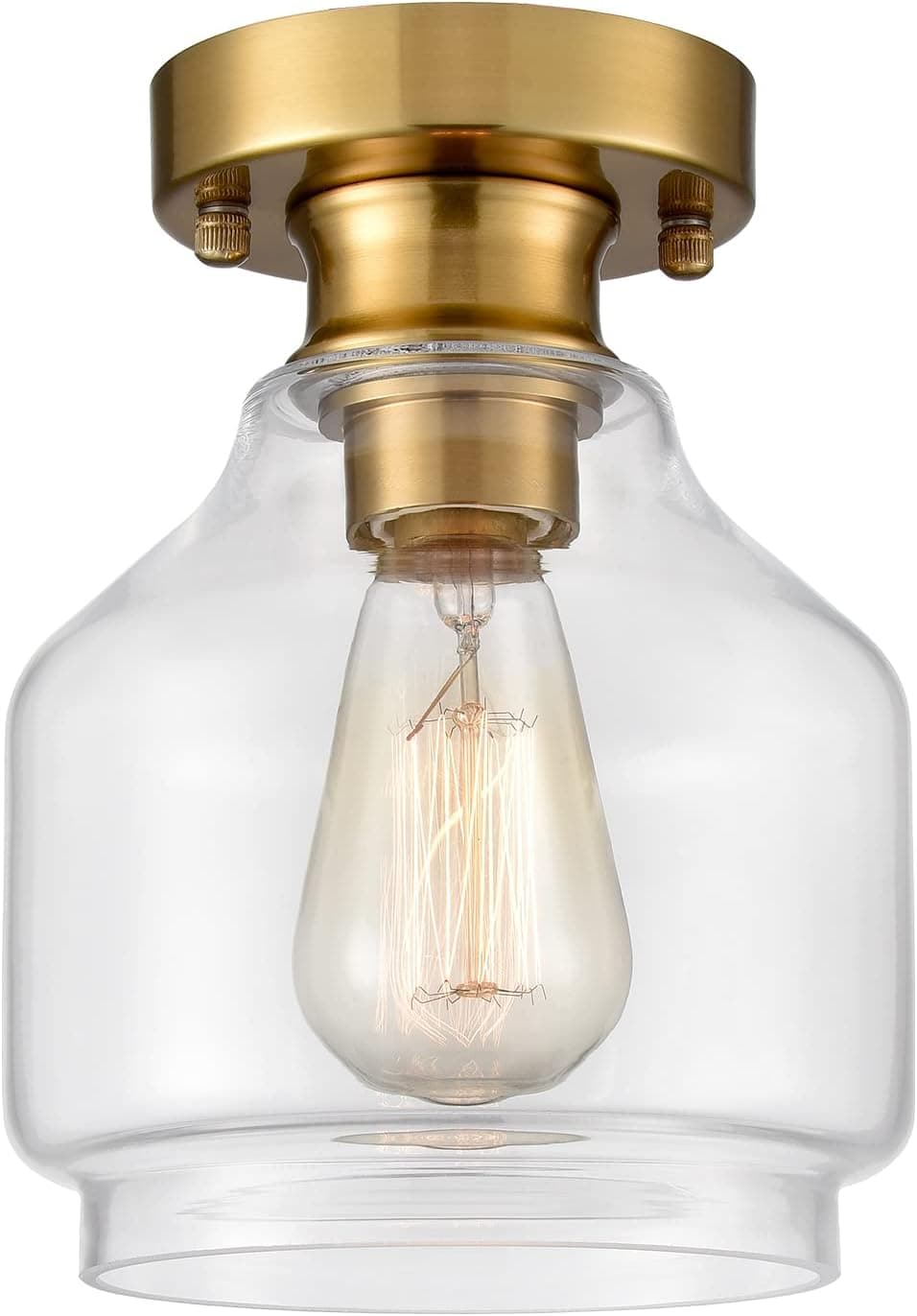 YUBOLE Modern Glass Semi Flush Ceiling Light 1-Light Pendant Light Brass Finish