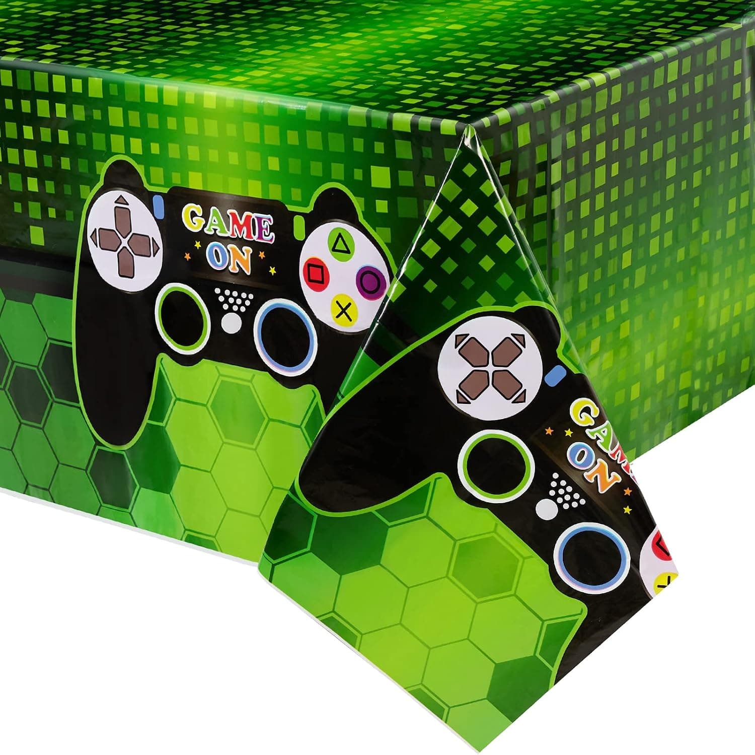 WERNNSAI Video Game Table Covers - 4 Pack 108'' x 54'' Disposable Printed Plastic Tablecloth, Party Supplies for Kids Player Geek Game Themed Party Decoration