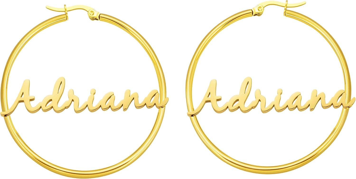 Personalized Gold Name Hoops Earrings for Women Unique Gifts for Her Birthday Mother's Day Thanksgiving Day Christmas 14K Gold Plated Name Jewelry Gifts for Teen Girls