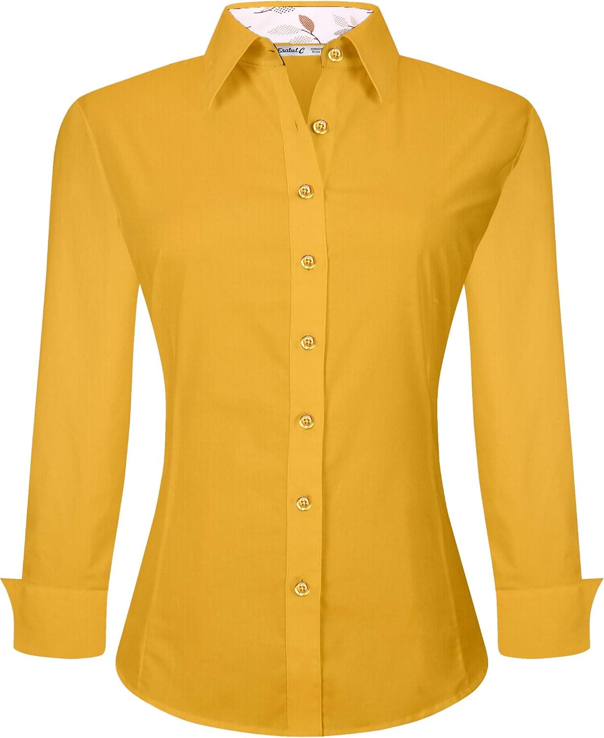 Esabel.C Womens Button Down Shirts Long Sleeve Regular Fit Cotton Stretch Work Blouse