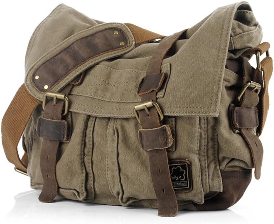 JONON Vintage Military Men Canvas Messenger Bag for 13.3-17" Laptop (Size 17.3", Green)