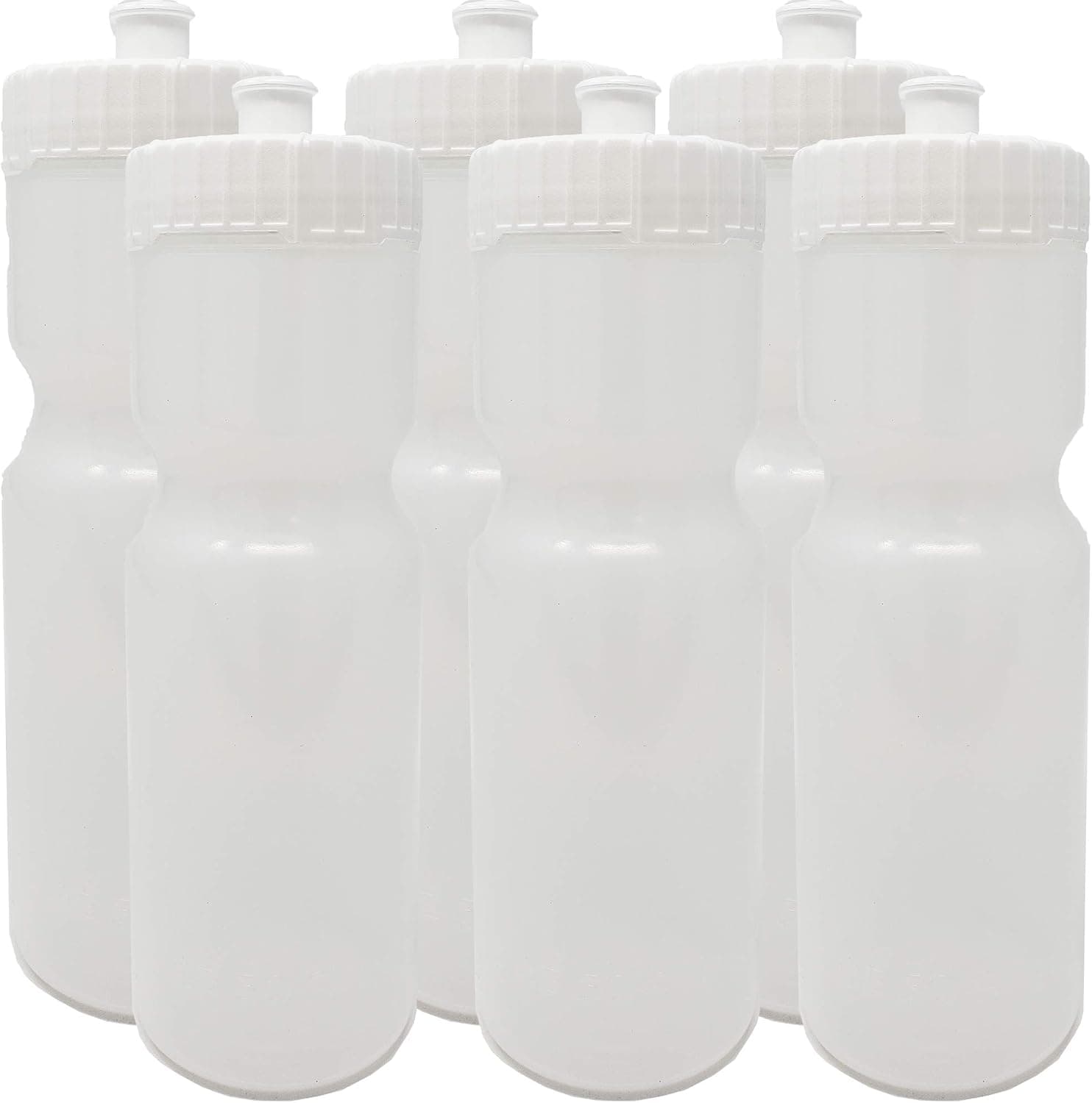 50 Strong Sports Water Bottle | 6 Pack of Reusable Squeeze Water Bottles | 22 oz. BPA-Free Plastic Bottles with Pull Top Cap | Made in USA | Top Rack Dishwasher Safe | Fits Most Bike Cages (White)