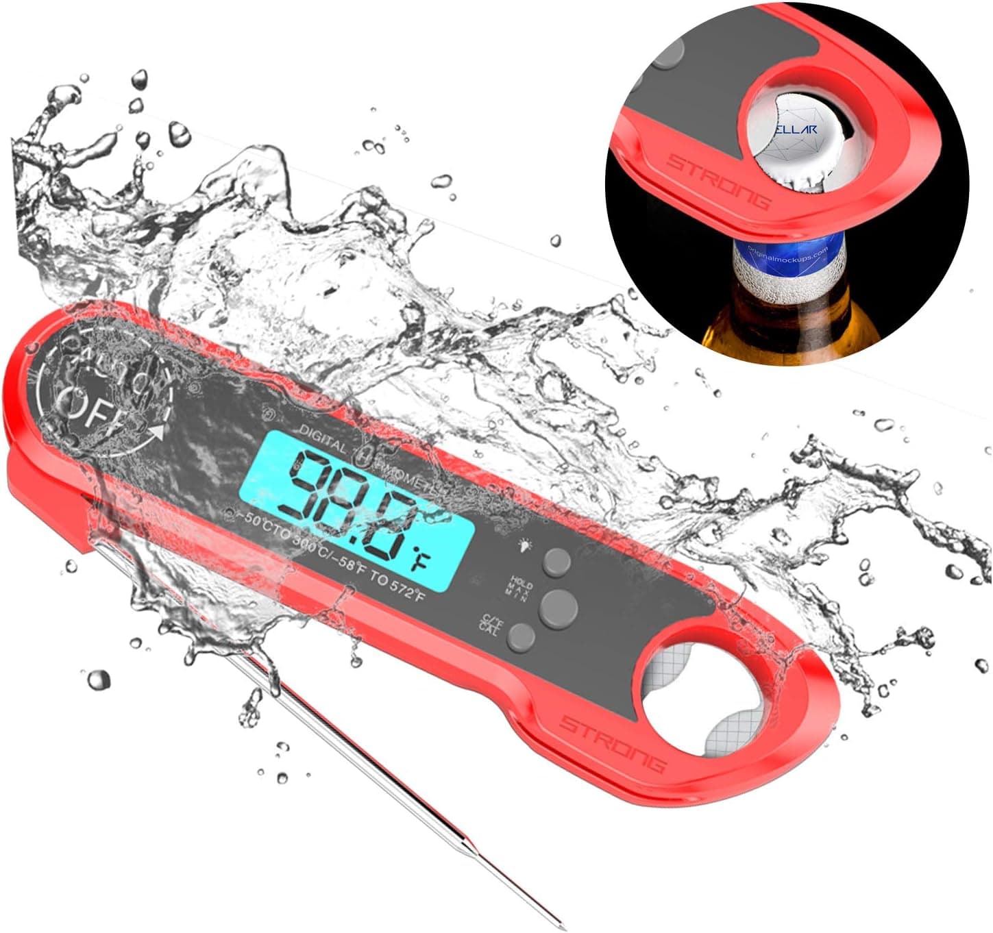 Meat Thermometer, Instant Read Thermometer with Foldable Probe and Bottle Opener, with One Extra Battery