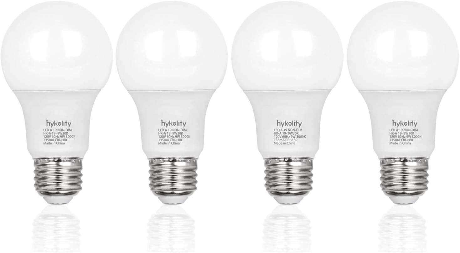 hykolity 60W Equivalent A19 LED Light Bulb, 9W, 5000K Daylight, 800LM, E26 Medium Base, Non-Dimmable, UL Listed (4 Pack)