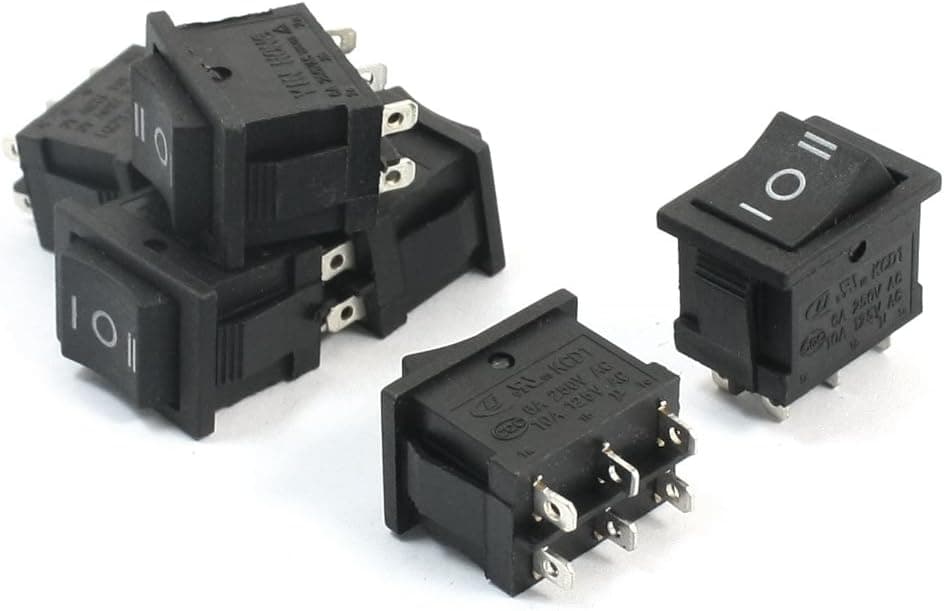 uxcell 6Pcs Black Three Position AC250V 6A AC125V 10A 6Pin Boat Rocker Switch