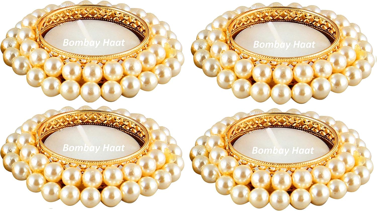 Bombay Haat Pearl Tealight Candle Holders/Diwali Diya for Home Décor/Diwali Decoration/Gifting (Set of 4)