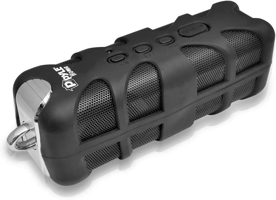 Pyle Portable Wireless Waterproof Outdoor Speaker - Bluetooth Compatible Rechargeable Battery Powered Shower Pool Loud Speaker System w/ AUX, USB Charger - Mp3 Android iPod iPhone - PWPBTA70BK (Black)