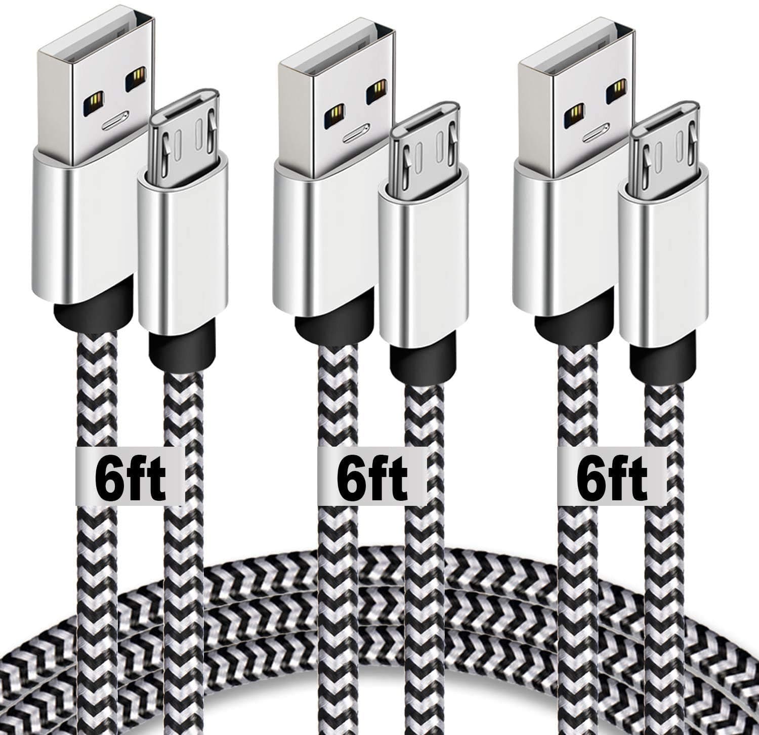Micro USB Cable 2 Pack 3ft6ft10ft Green+Gray