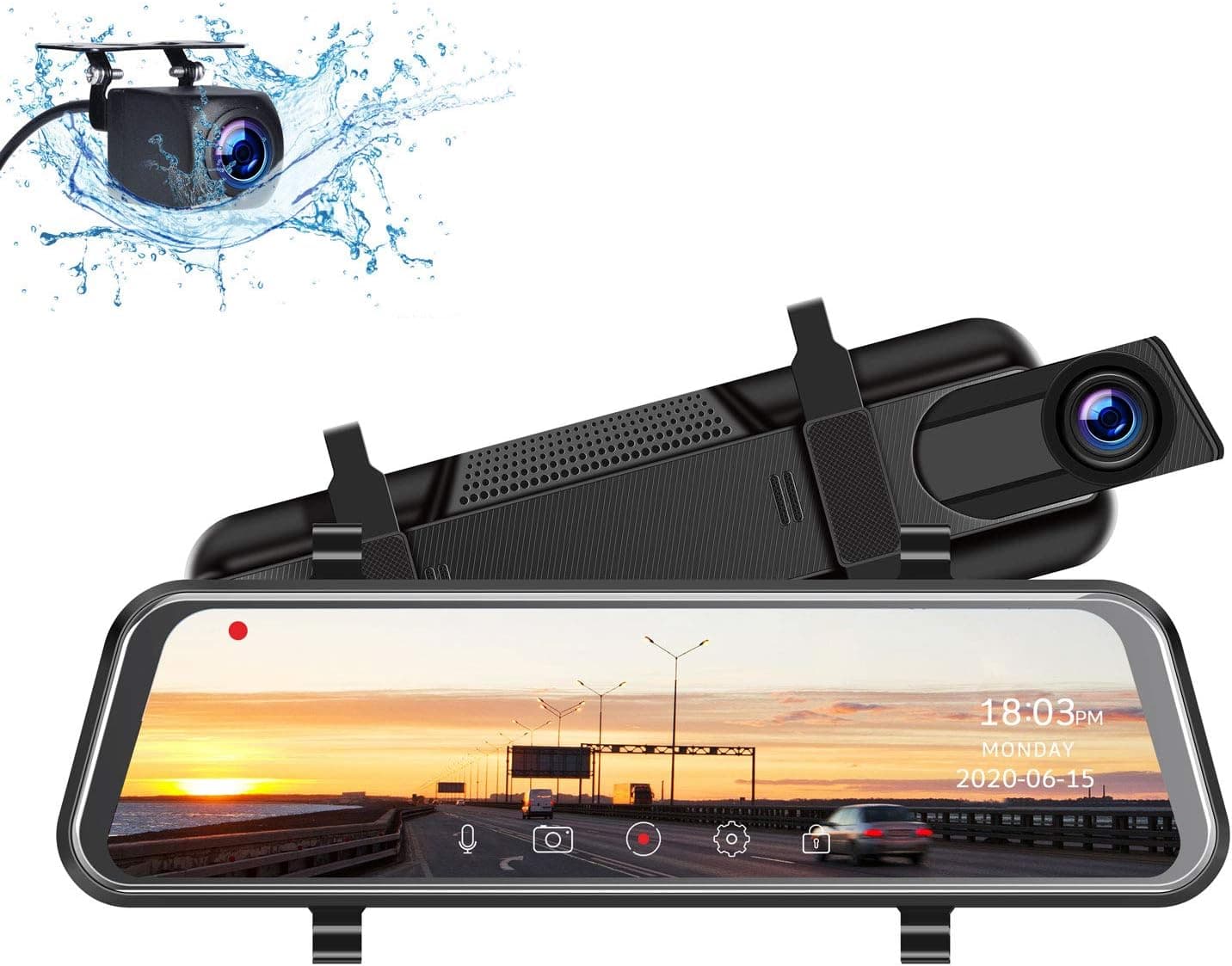 2.5K Mirror Dash Cam Car 10 in Rear View Mirror Camera Night Vision Full Touch Screen Waterproof Reverse Backup Camera Mirror Dash Camera Front and Rear Parking Assist,Loop Recording, G-Sensor