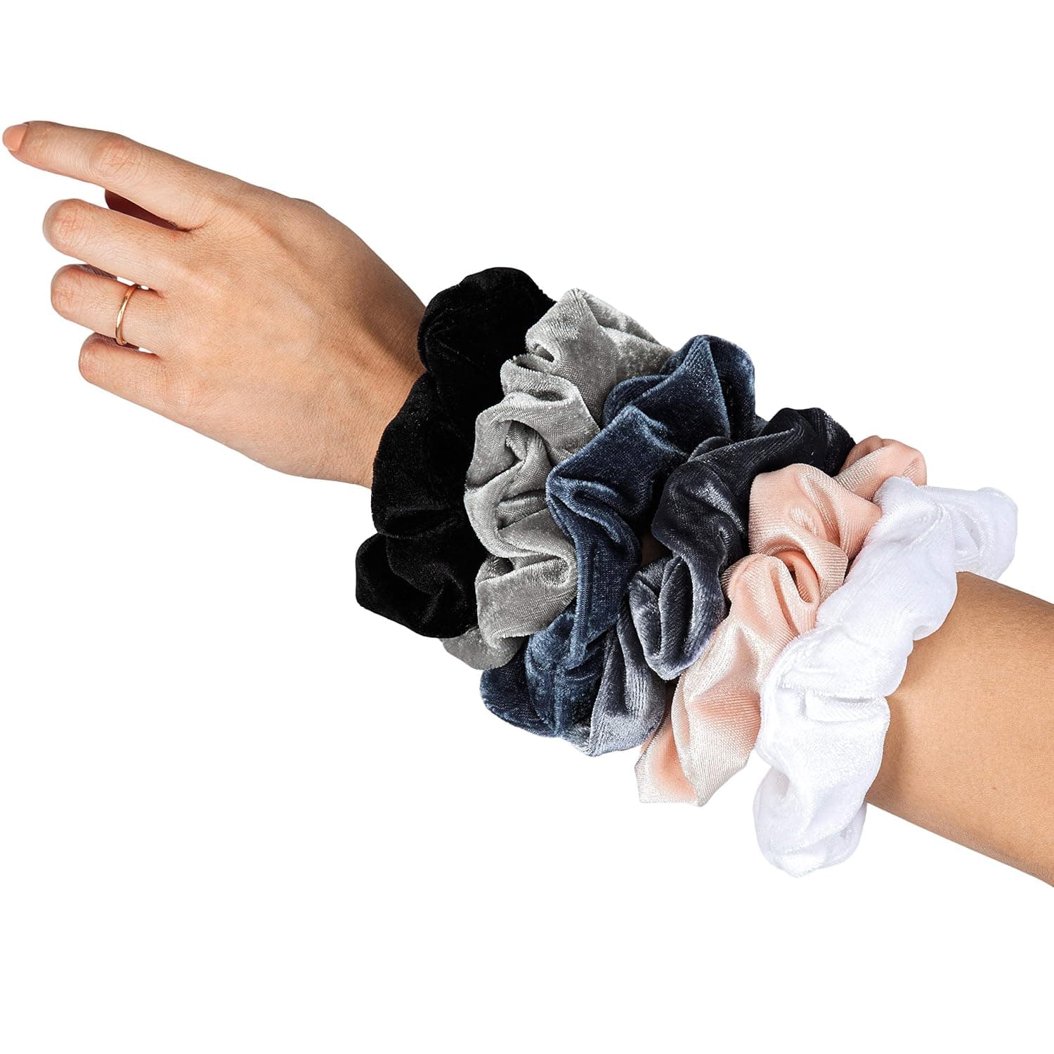 HARLOW Designer Velvet Scrunchies for hair, Big Scrunchies Velvet Packs for VSCO stuff, Hair Scrunchies - 6 Pack (Neutral)