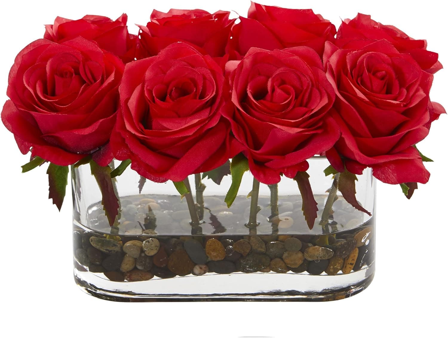 Nearly Natural 1520-RD Blooming Roses in Glass Vase, 5.5", Red