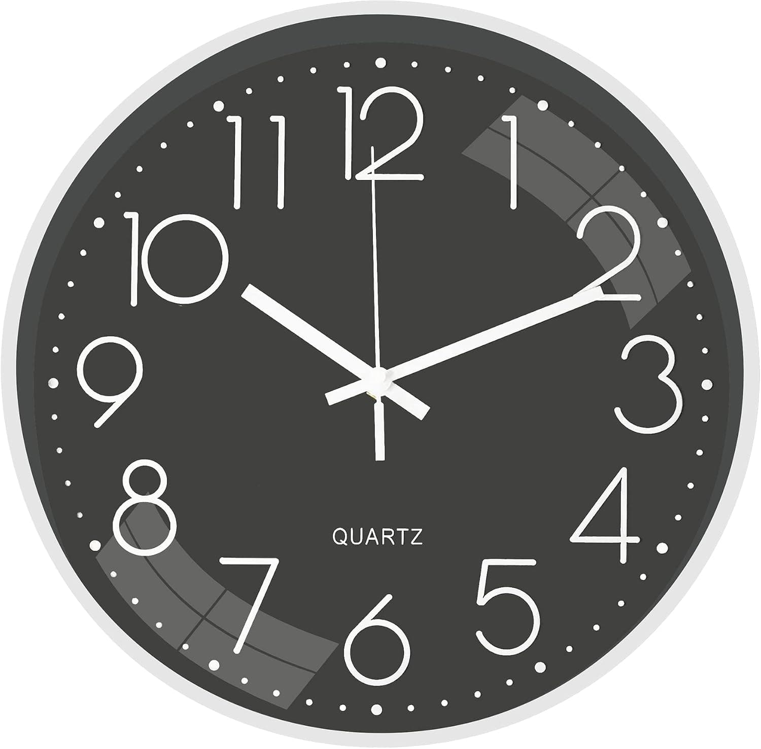 Pearshek Modern Wall Clock，12 Inch Silent Clock Silent Non-Tick Suitable for Bedroom,Living Room,Kitchen,School,Office,Pay Attention to Every Minute and Every Second(Black and Grey)