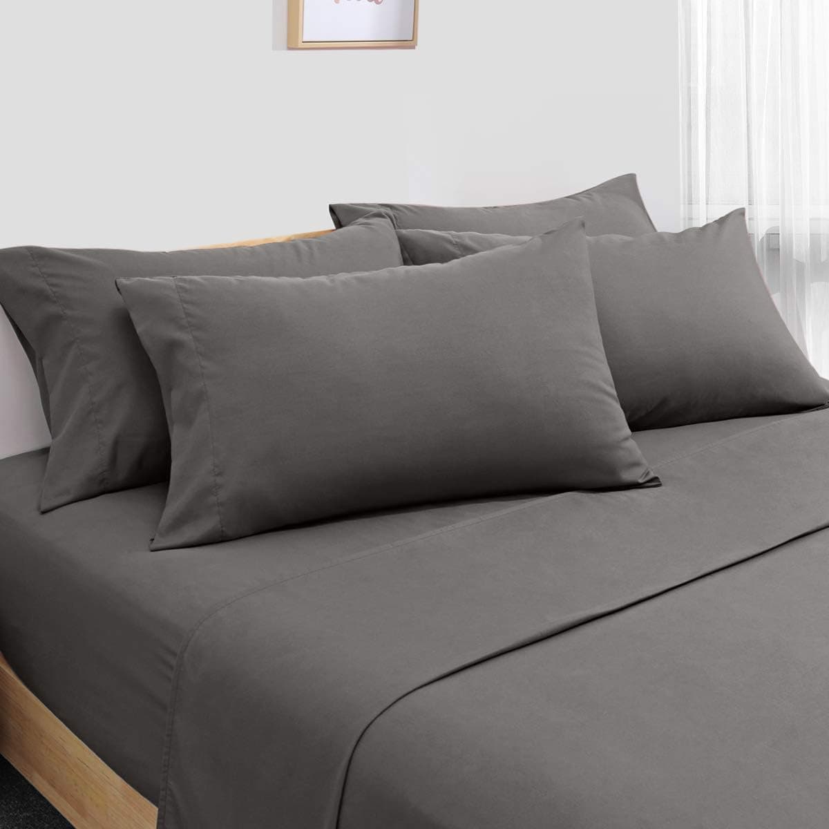 HOMEIDEAS 4 Piece Bed Sheets Set Extra Soft Brushed Microfiber 1800 Bedding Sheets Deep Pocket, Wrinkle & Fade Free (Twin XL,Deep Gray)