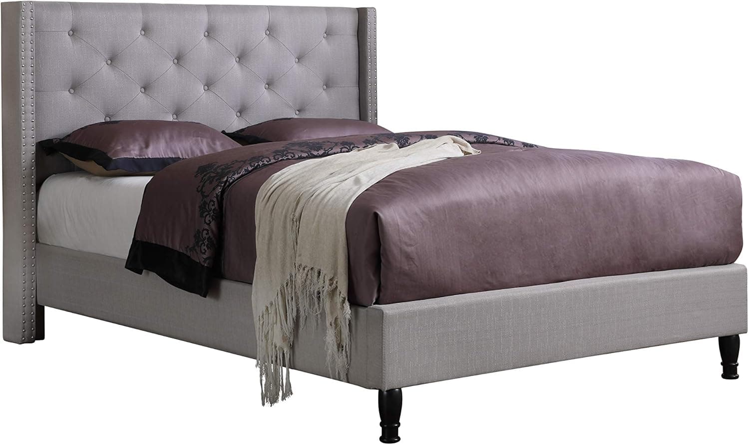 Home Life Premiere Classics Cloth Light Grey Silver Linen 51" Tall Headboard Platform Bed Full with Slats ,Full Size,007 Platform Bed