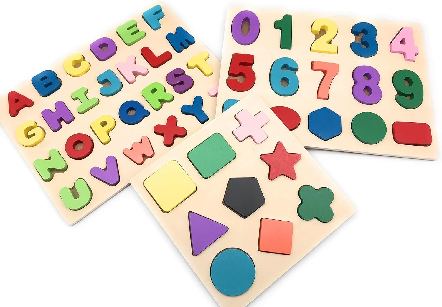 Wooden Alphabet Puzzle, Numbers Wooden Learning Puzzle, Wooden Preschool Shape Puzzle Board