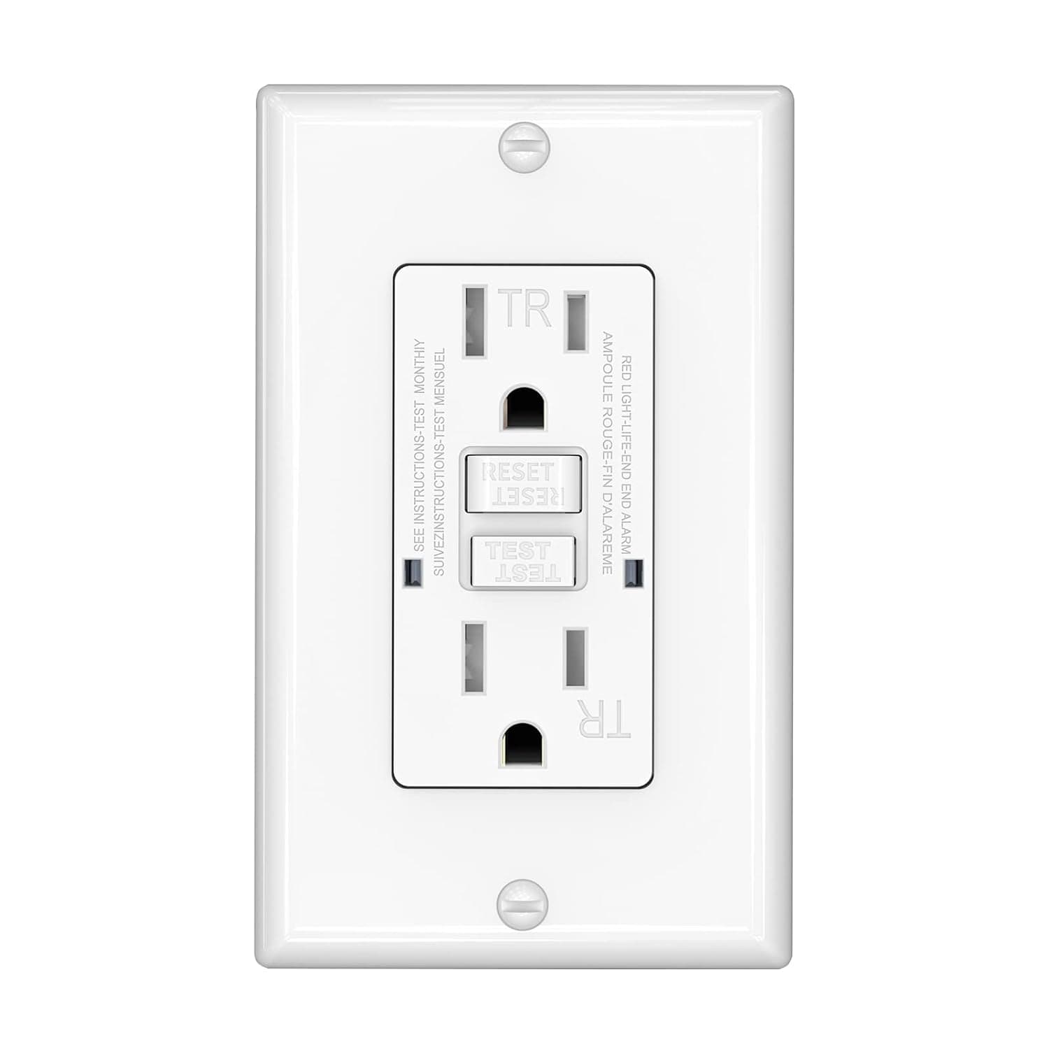 OMEENET 15 Amp GFCI Outlet, Tamper Resistant, Self Test GFI Receptacle with 2 LED Indicator, 15Amp Ground Fault Circuit Interrupter Outlet for Kitchen,Bathroom,Indoor Use, UL Listed, White (1 Pack)