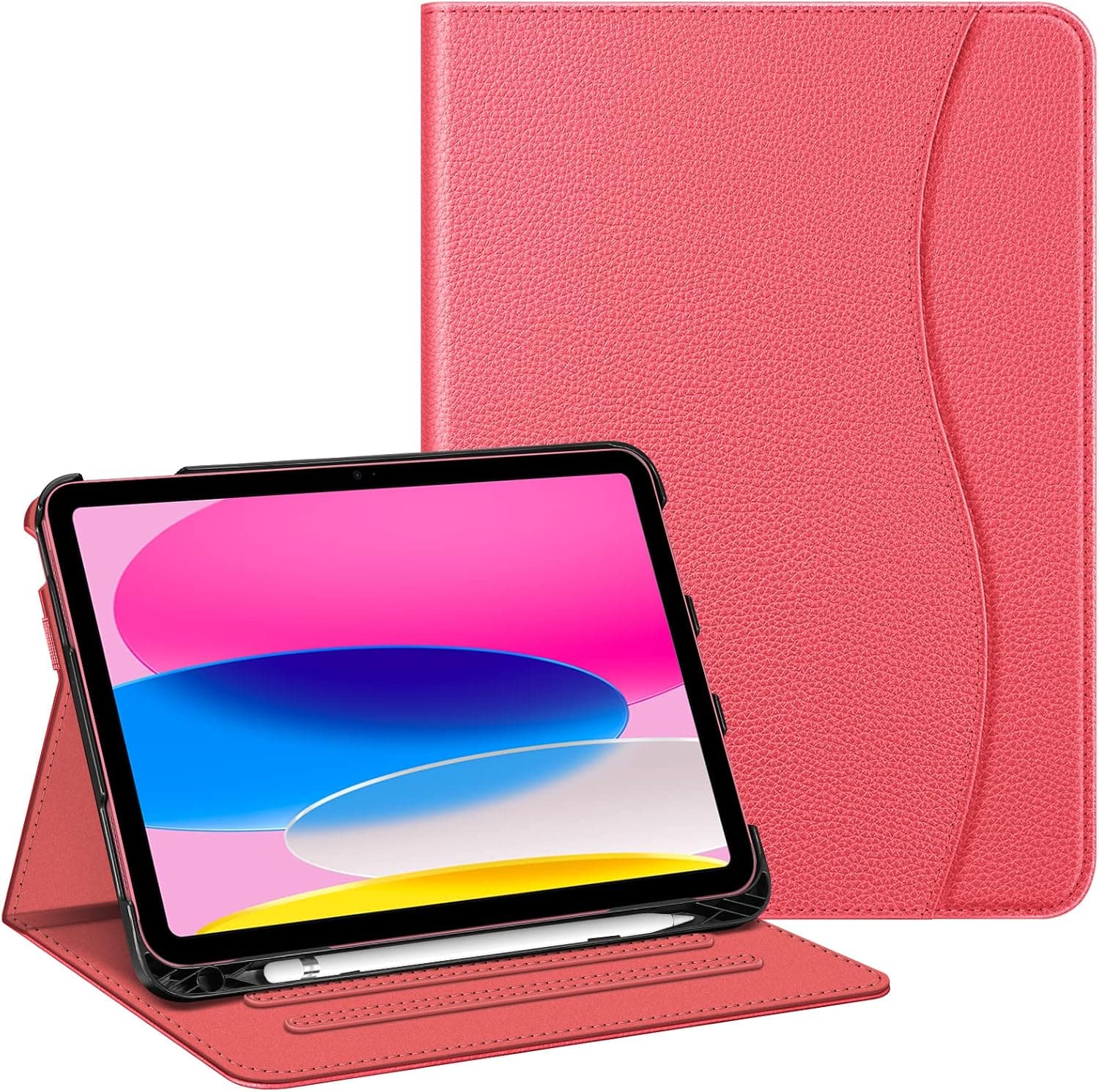 Fintie Case for iPad 10th Generation 10.9 Inch (2022 Model), Multi-Angle Viewing Protective Stand Cover with Pencil Holder & Pocket, Auto Sleep/Wake, Watermelon