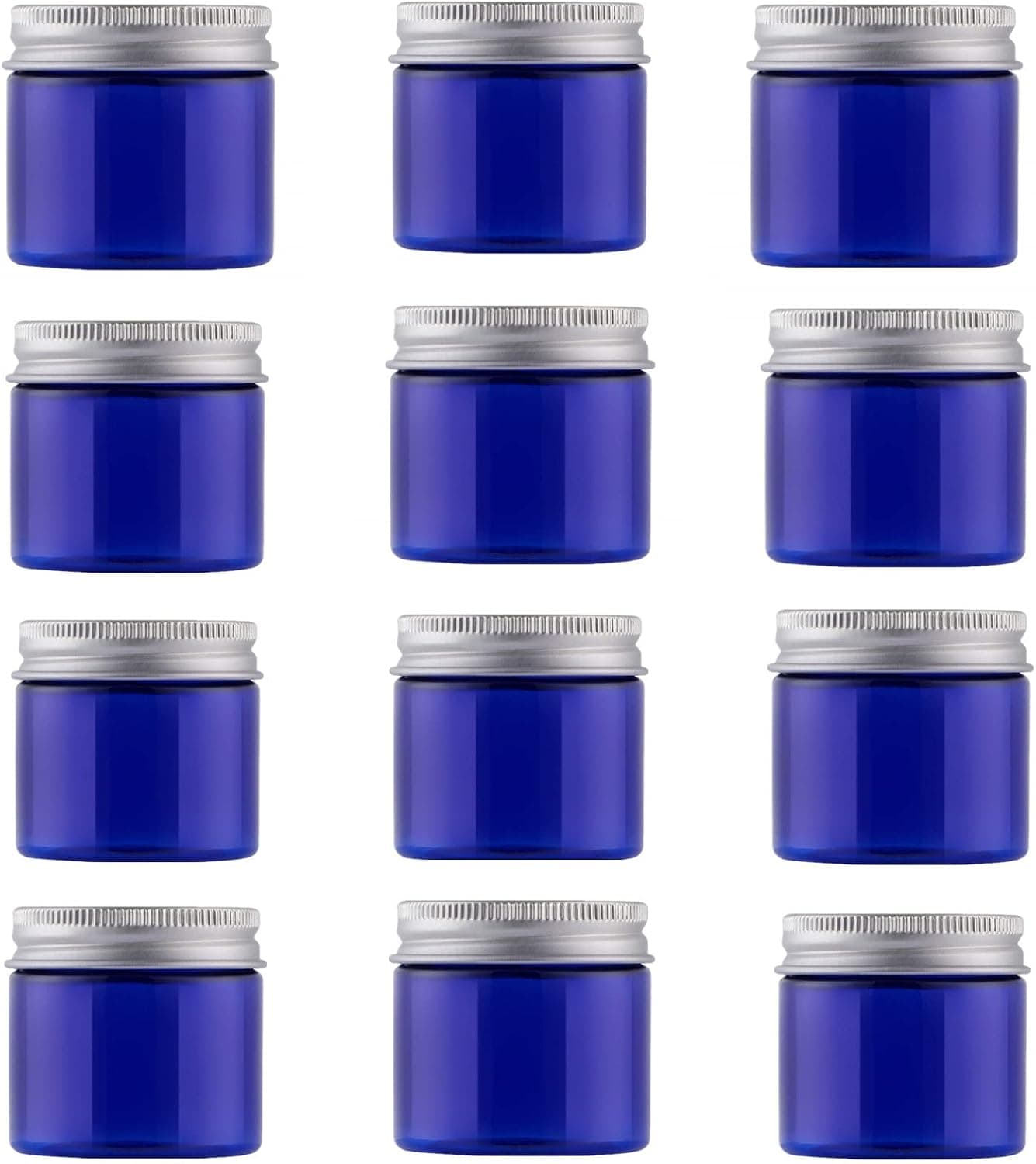Blue 2 oz PET Jar w/aluminum cover with PVC mat 12pk Mini Jar