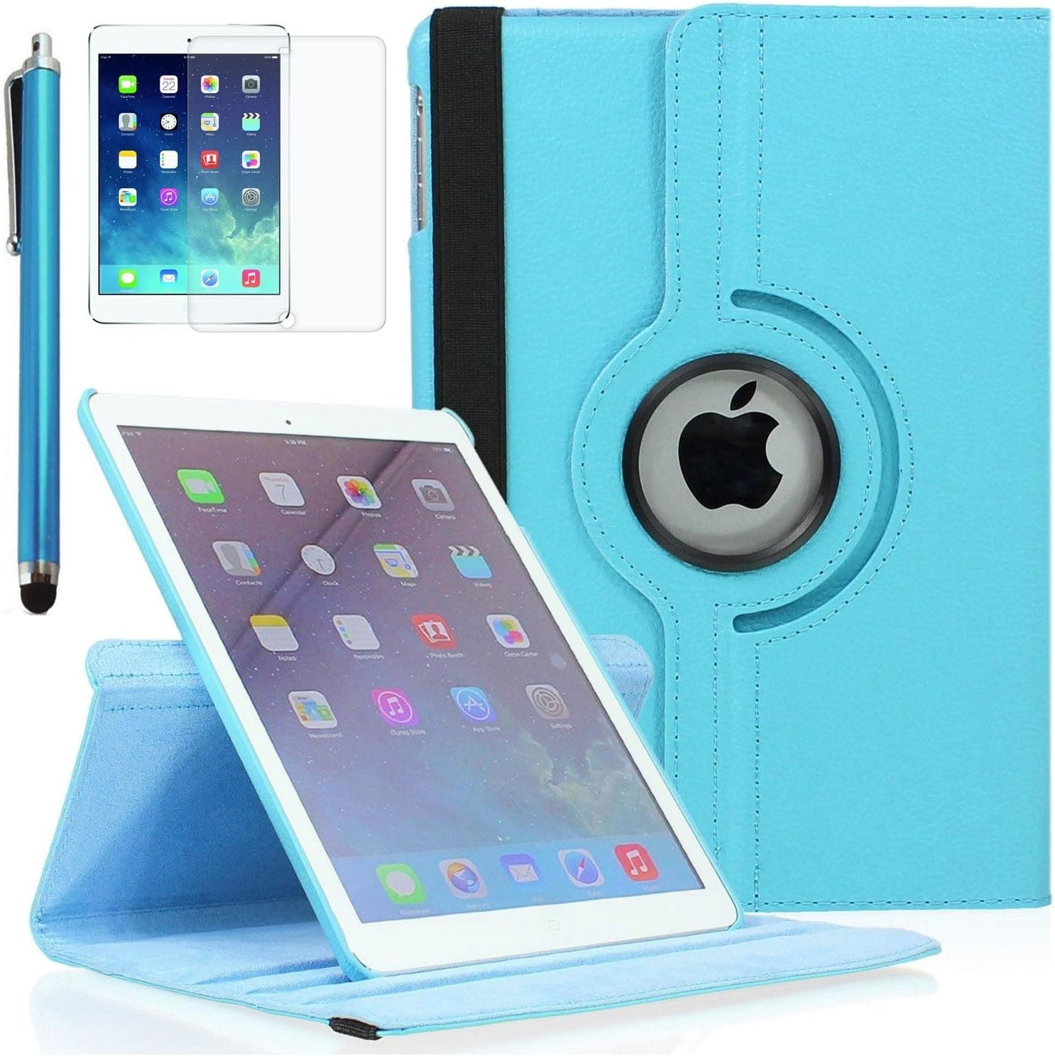 Zeox Apple iPad Air Case - 360 Degree Rotating Stand Case Cover with Auto Sleep/Wake Feature for iPad Air (iPad 5th Generation) 2013 Model- Sky Blue