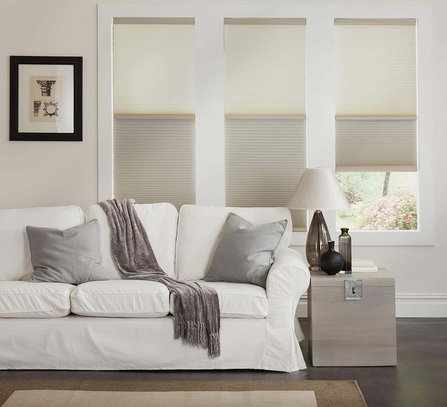 Cordless Day/Night Cellular Shade, 2 Shades in 1-Blackout and Light Filtering in one Shade. 18w x 36H, Antique Linen