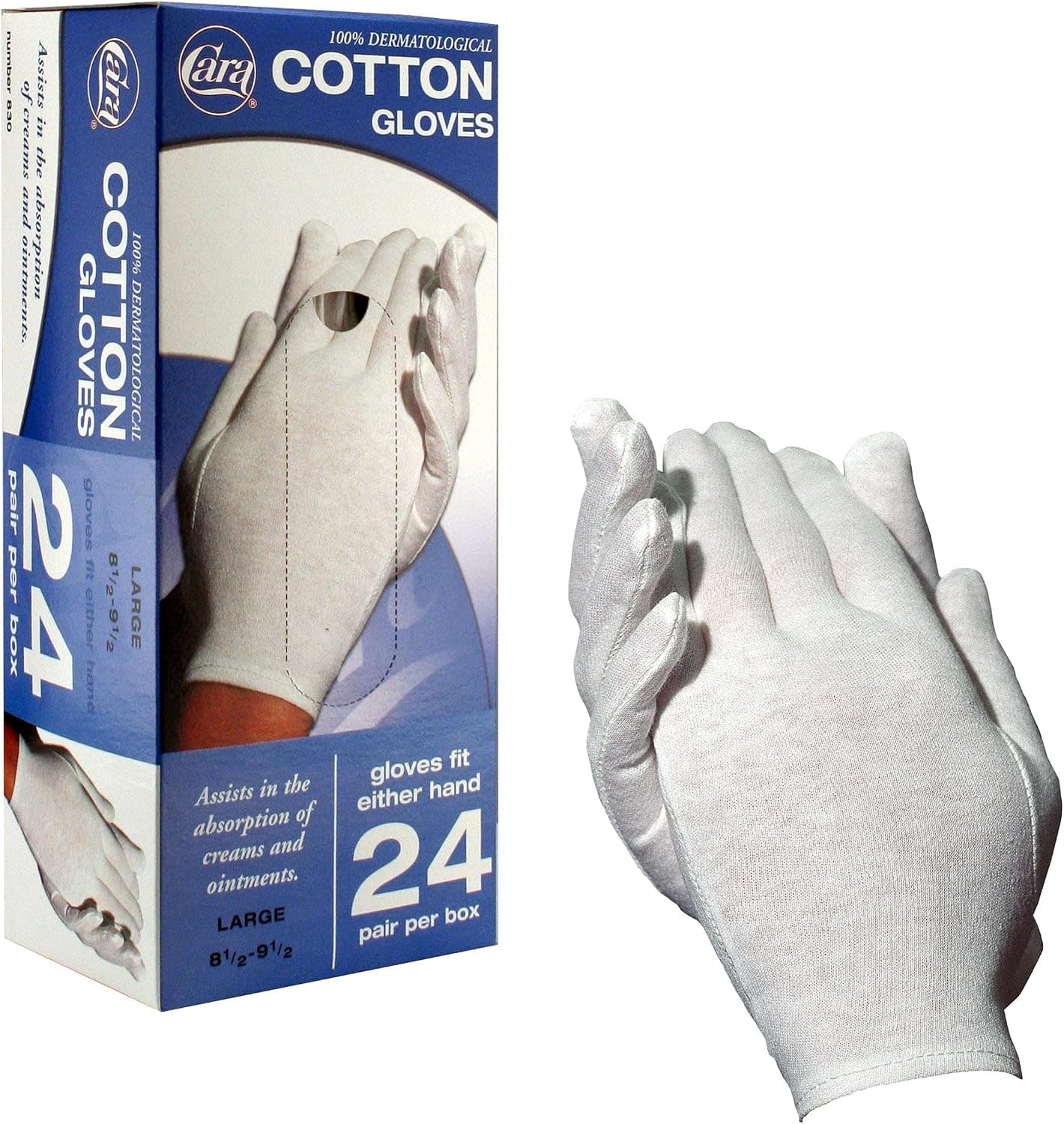 CARA Moisturizing Eczema Cotton Gloves, Large, 24 Pair