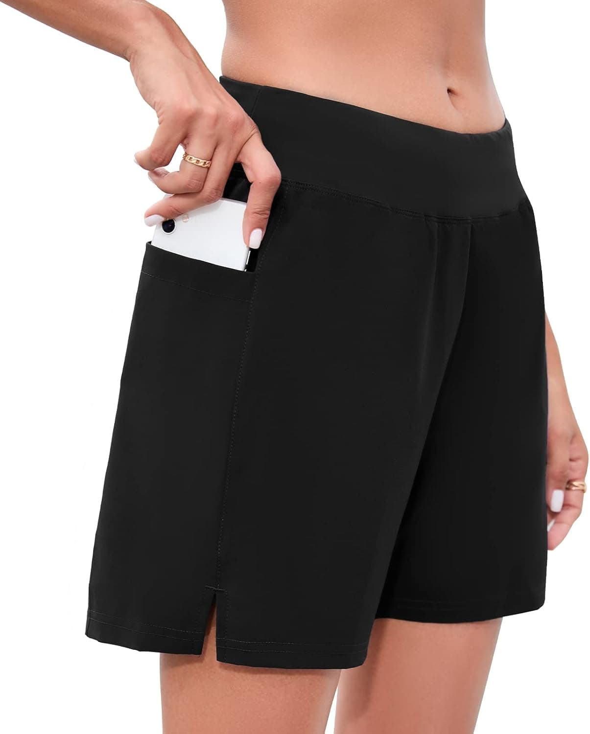 Lissmith Women's 5'' Swim Board Shorts with Pockets High Waisted Quick Dry UPF 50+ Beach Shorts