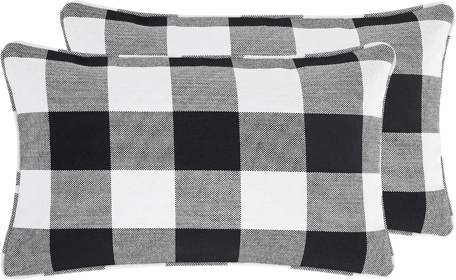 2 Pack Throw Pillow Covers, JC Moon Fall Pillow Covers 12”x 20” Farmhouse Buffalo Check Plaid Decorative Black and White Cushion Case Covers with Hidden Zipper for Sofa Couch Bedroom Decor