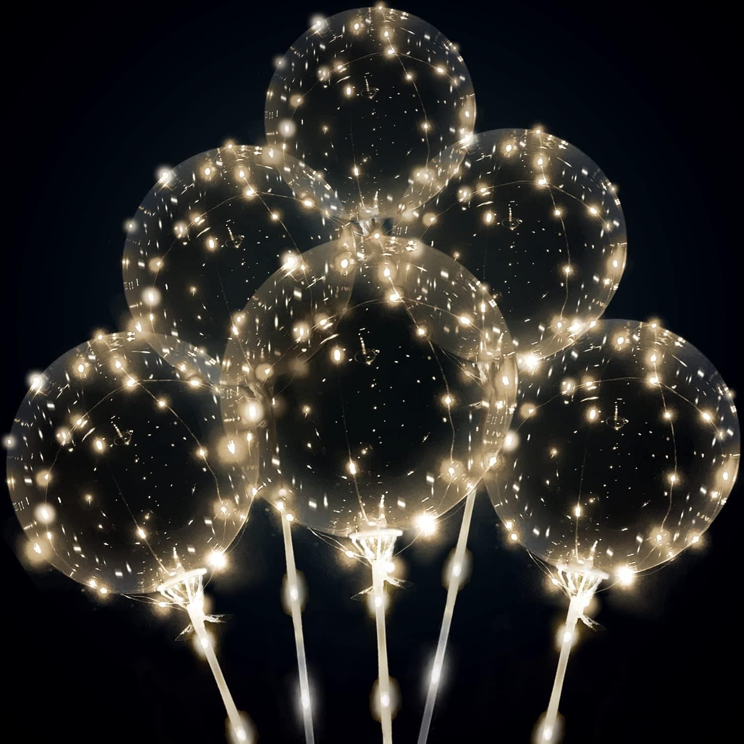 Light up led balloons warm white balloons, clear balloons with sticks 10 set led balloons with 15pcs bobo balloons (no battery -with sticks no battery))