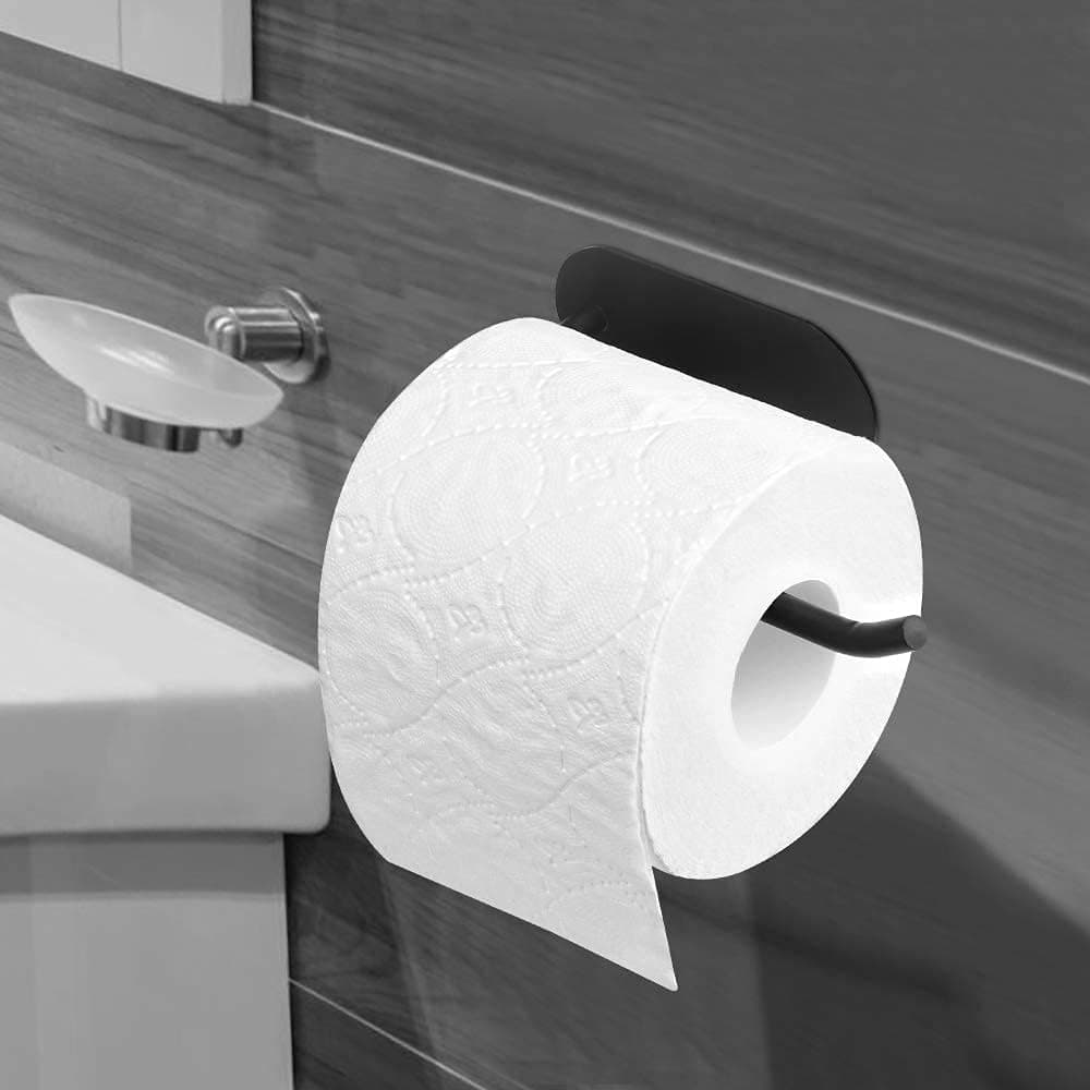 Toilet Paper Holder Self Adhesive Kitchen Washroom Black Toilet Roll Holder for Bathroom Stick on Wall SUS 304 Stainless Steel Brushed Can Remove