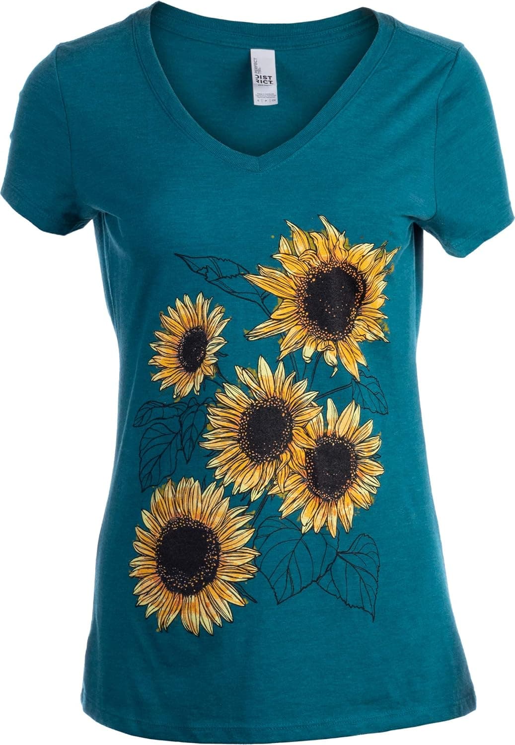 Sunflower Sketch | Blooming Flowers Garden Floral Art Gardening V-Neck T-Shirt for Women