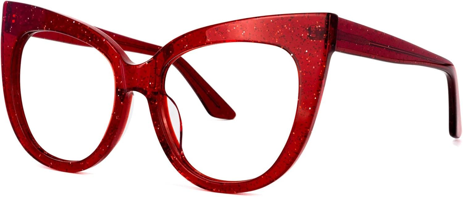 VOOGLAM Cat Eye Blue Light Blocking Glasses for Women, Stylish Thick Eyeglasses Frames for Women Red